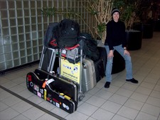 After we made it through customs, waiting for the hook up with the van in Schipol Airport, Amsterdam