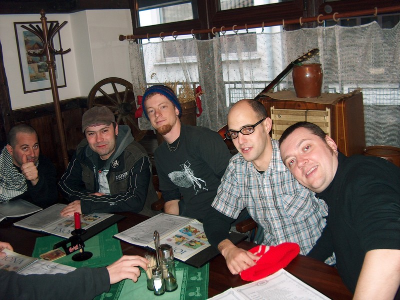 Pizza place meal in Cesky Tesin, Czech Republic. L to R... Keith, Kuba, Zeke, Jacob, Douglas