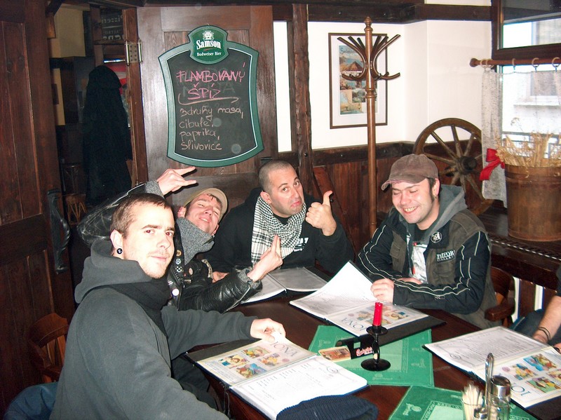 Pizza place meal in Cesky Tesin, Czech Republic. L to R... Dimitiri, Toma, Keith, Kuba
